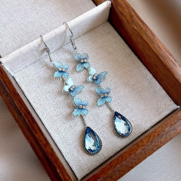 Jewelry - Blue butterfly teardrop pendant earrings